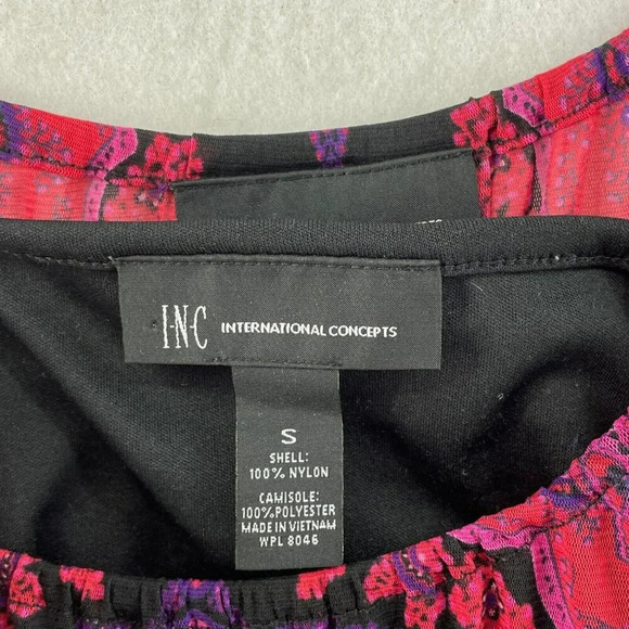 INC International Concepts Top Womens S Red Black Floral Paisley Studded Mesh - Picture 8 of 9